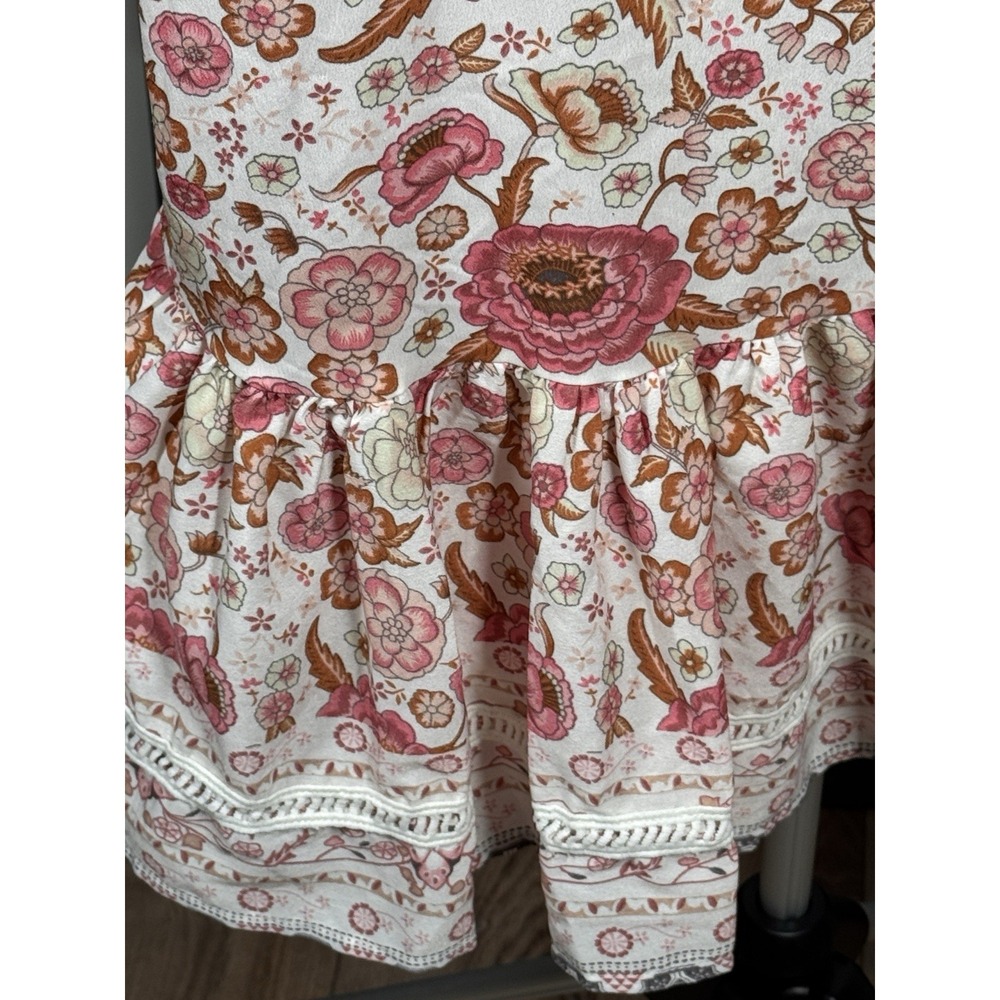 Pink Floral Spaghetti Strap Sundress XL Ruffle Hem Adjustable - Picture 4 of 8